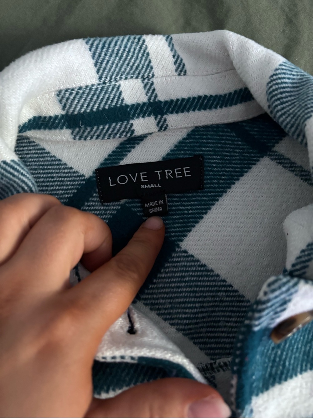 Love Tree Teal and White Zip-Up Plaid Sweater